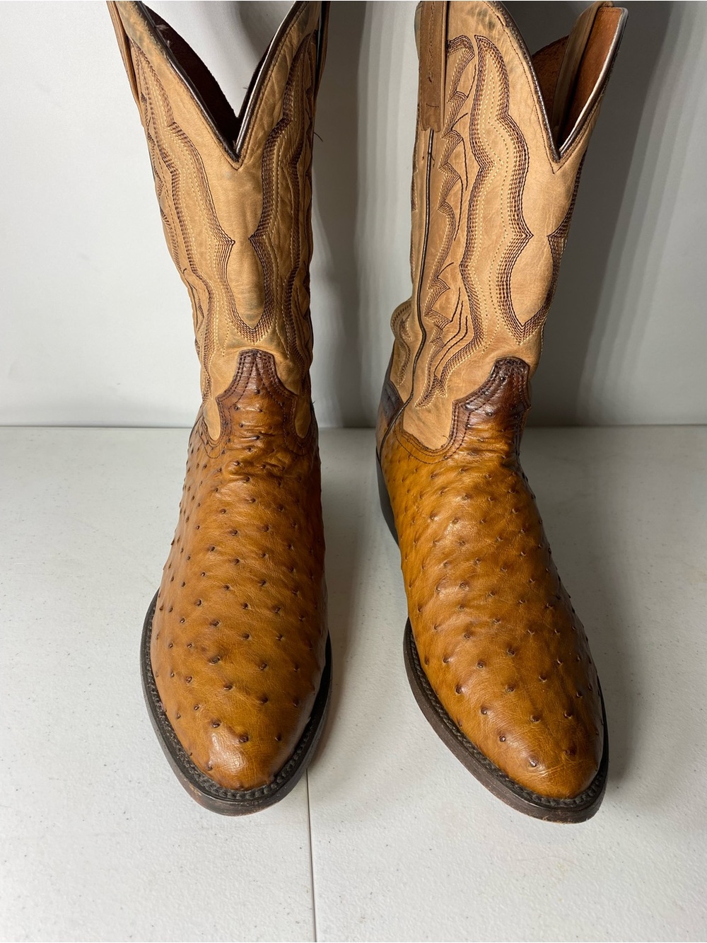 Dan Post Tan Ostrich Western Cowboy Boots